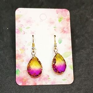 Gold Teardrop Gradient Faux Ametrine Crystal Drop Earrings